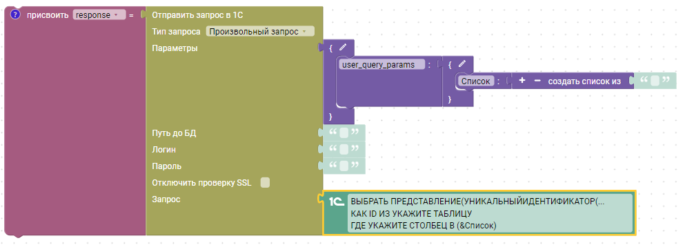 Произвольный запрос: поля блока